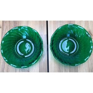 Vintage Green Glass Scalloped Bowls Set of 2 Emerald Green Pressed Glass Jewelry
